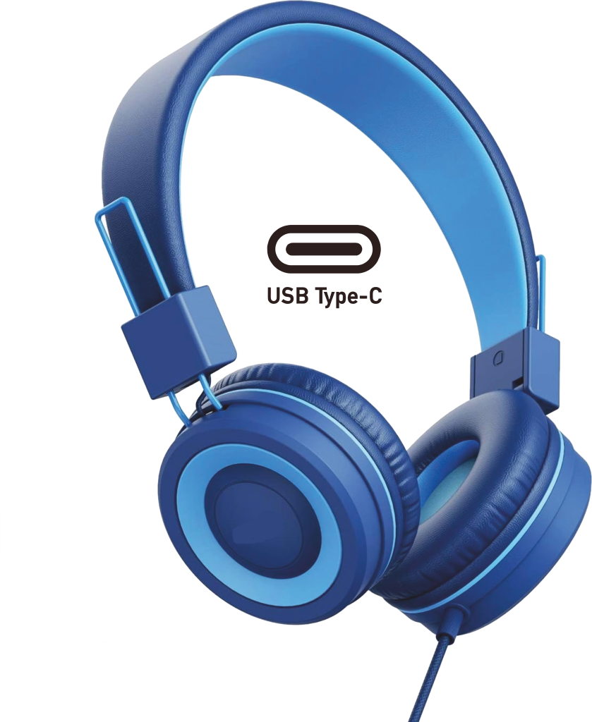 Écouteurs USB DKT Ecoli bleus pliables avec oreillettes souples